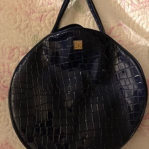 Givenchy Crocodile Navy Blue Vinyl Round Bag
